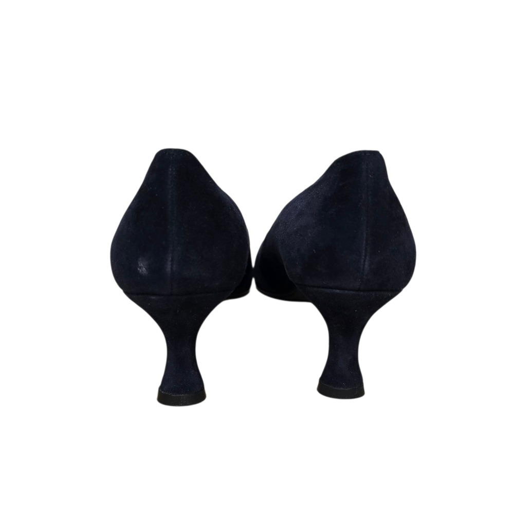 Stuart Weitzman Navy Blue Suede Kitten Heel Pumps Pointed Square Toe Size 9.5 - Picture 5 of 7